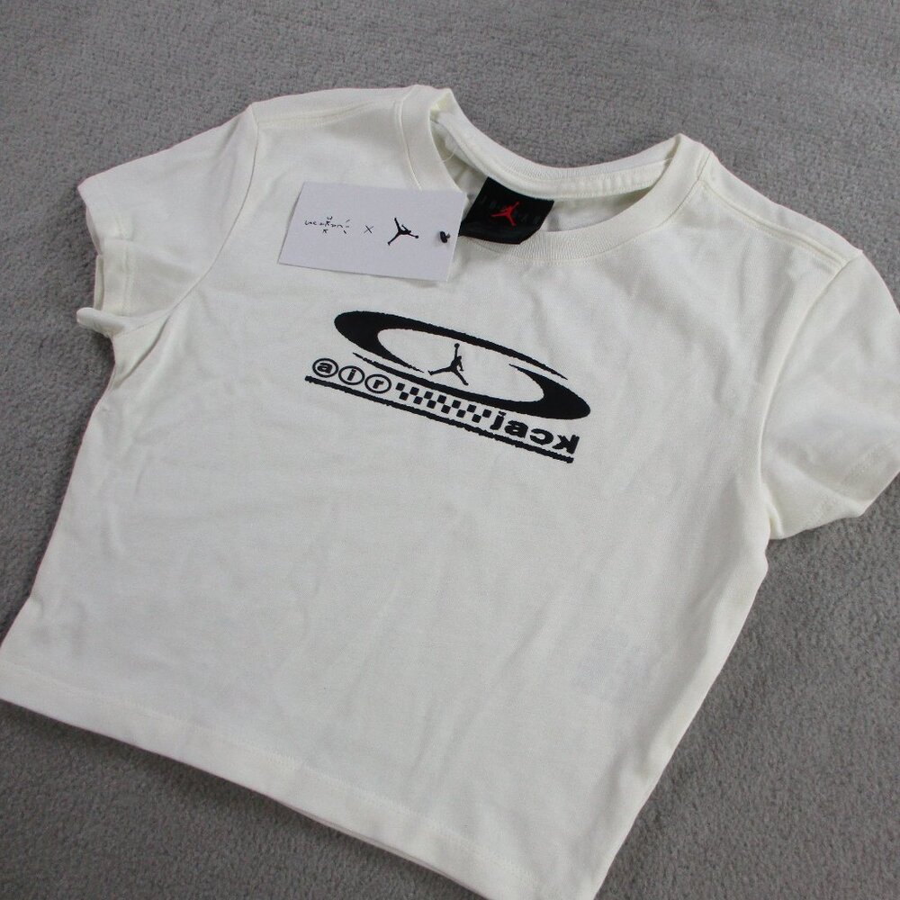 Air Jordan x Travis Scott Shirt Womens XS Slim Sail Cropped Crop Top NWT FQ7805 - Picture 3 of 11